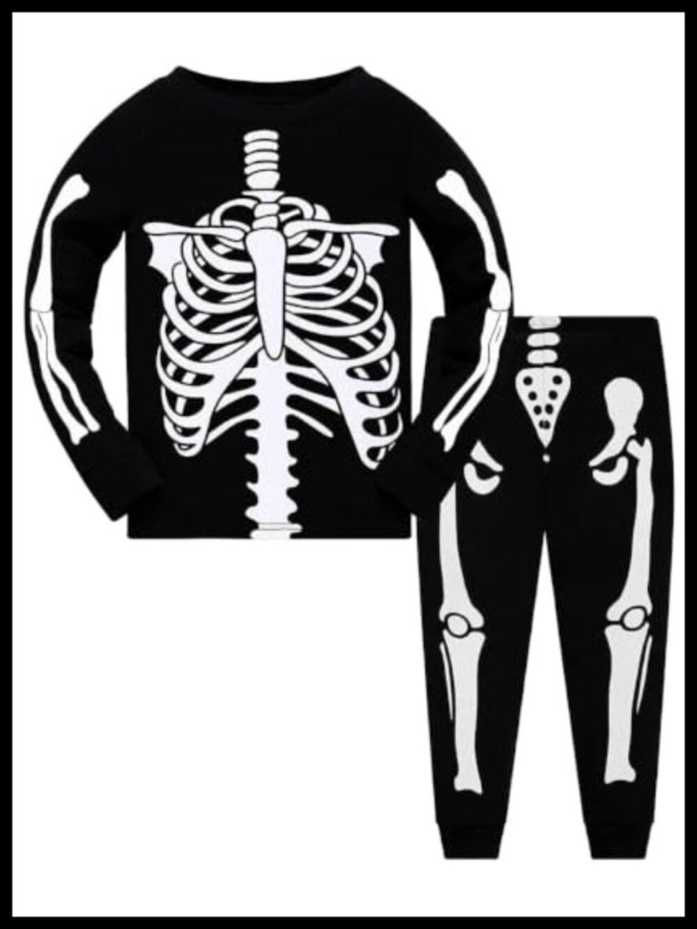 Kids Halloween Pajama Set 100% Cotton Glow in Dark Skeleton Sleepwear